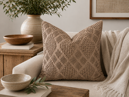 Organic Cotton Waffle Textured Cushion Cover - Milk Chocolate - 45 x 45cm
