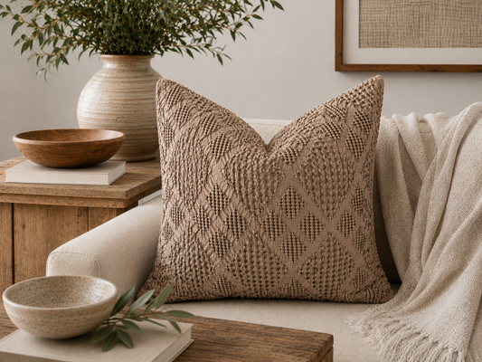 Organic Cotton Waffle Textured Cushion Cover - Milk Chocolate - 45 x 45cm