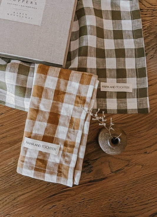 Pure French Linen Tea Towel - Toffee Gingham