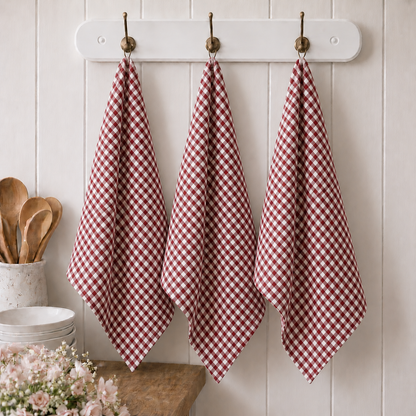 Pure French Linen Tea Towel - Mulberry Gingham