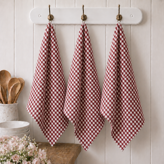 Pure French Linen Tea Towel - Mulberry Gingham