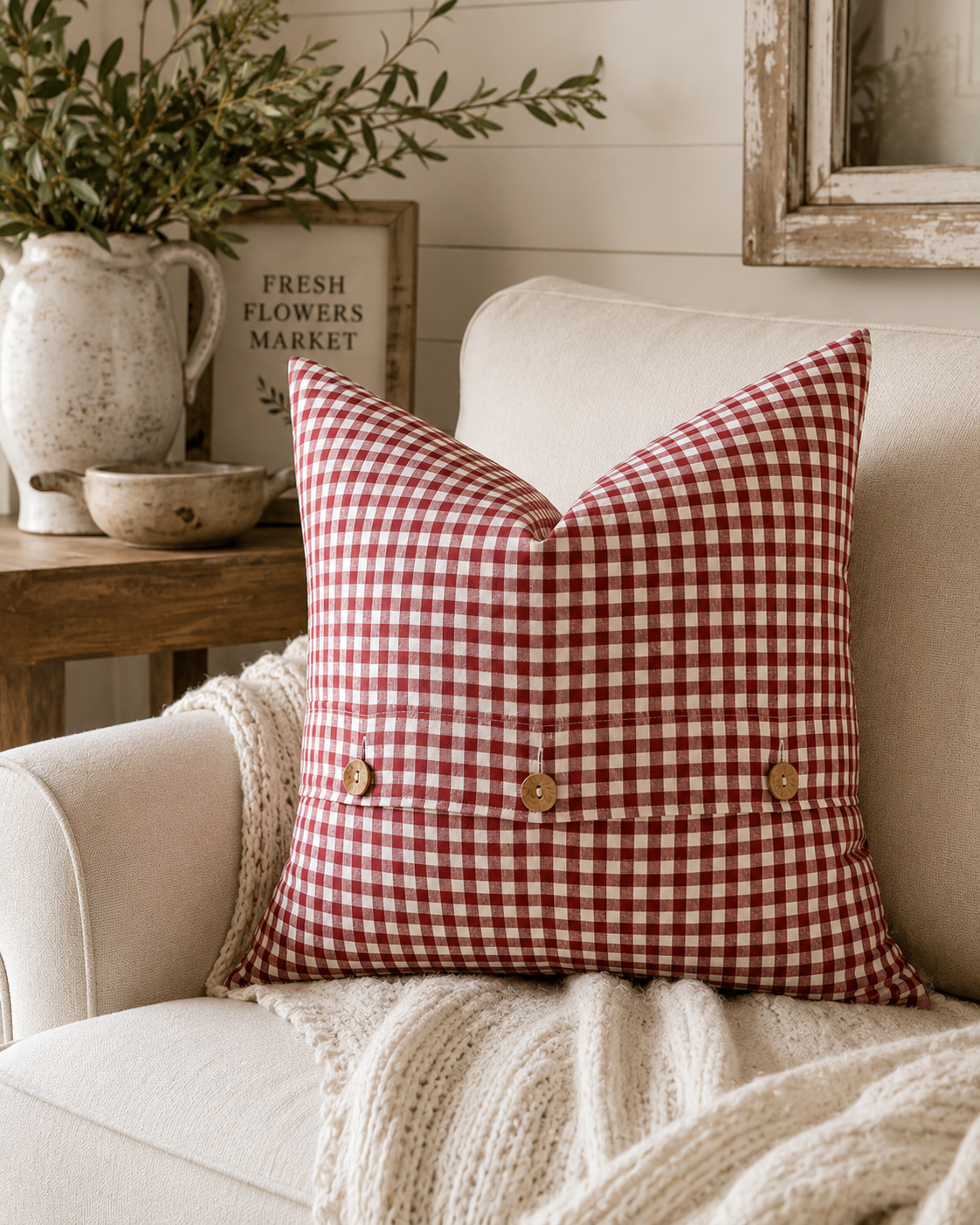 Pure French Linen Cushion Cover - Mulberry Gingham