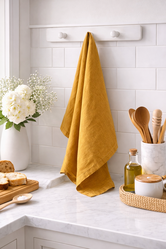 Pure French Linen Tea Towel - Mustard