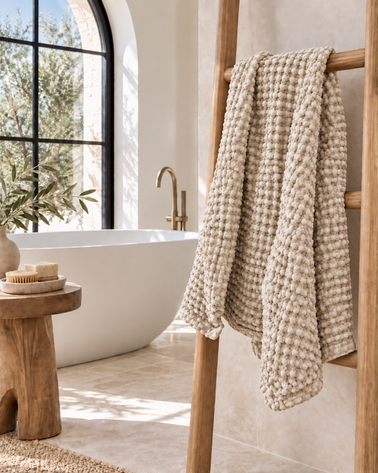 100% Organic Cotton Rustic Waffle Standard Tea Towel - Hand Towel - Natural