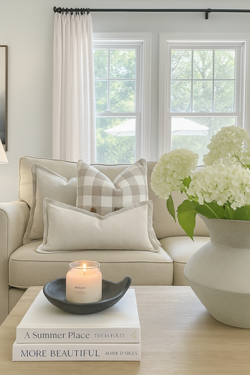 Riley White/Linen Patch Lumbar Cushion