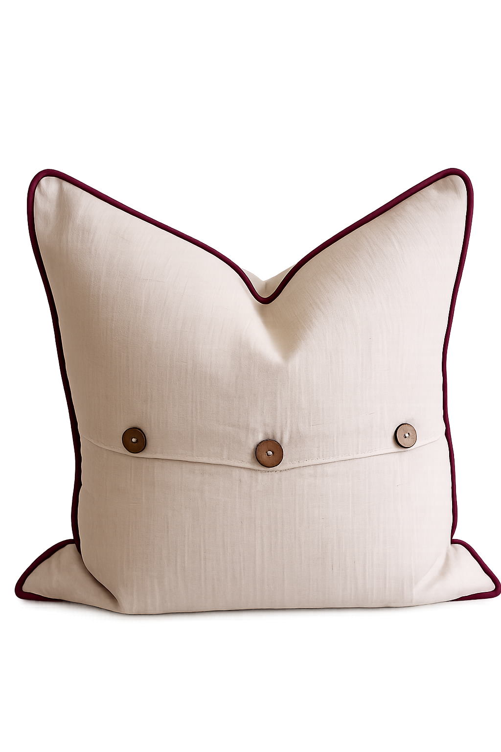 Pure French Linen Cushion Cover with Piped Edge - Natural with Merlot Piping
