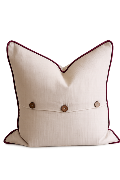 Pure French Linen Cushion Cover with Piped Edge - Natural with Merlot Piping