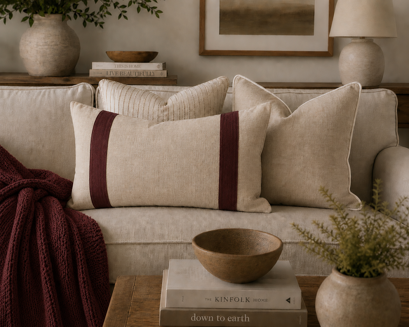 Natural & Merlot Pure Linen Lumbar Cushion Cover | 40 x 60cm (Copy)