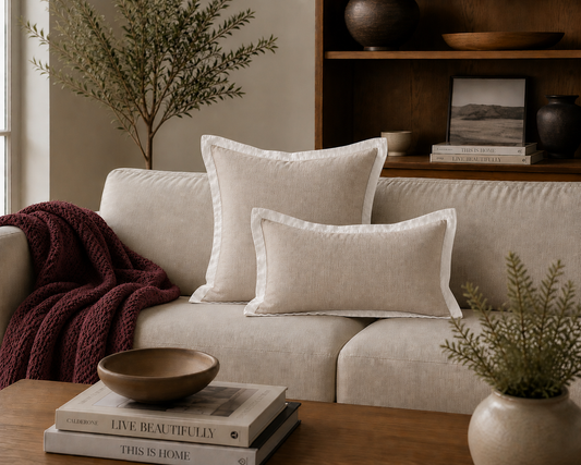 Pure Linen Cushion | Natural with White Contrasting Flange | 50 x 50cm