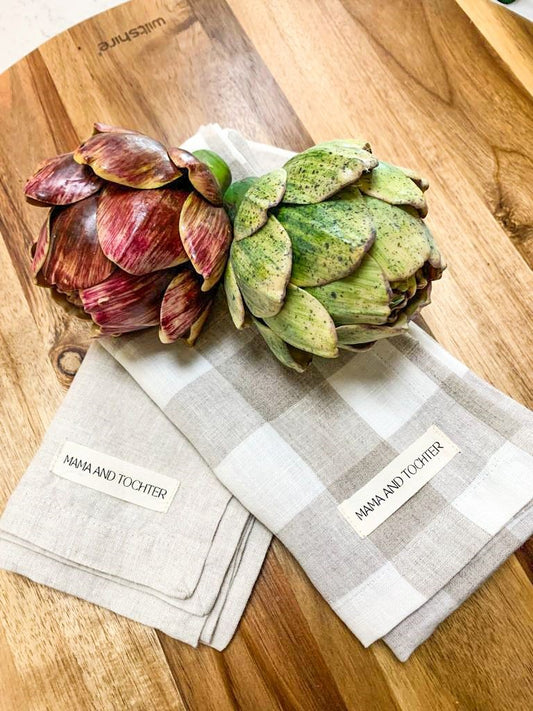 Pure French Linen Tea Towel - Natural Gingham
