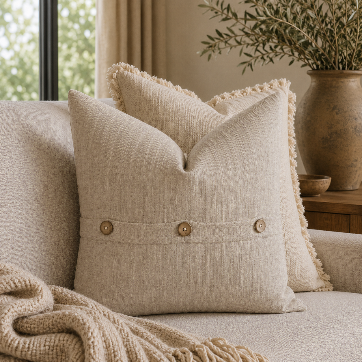 Cotton Linen Natural Pintuck Cushion