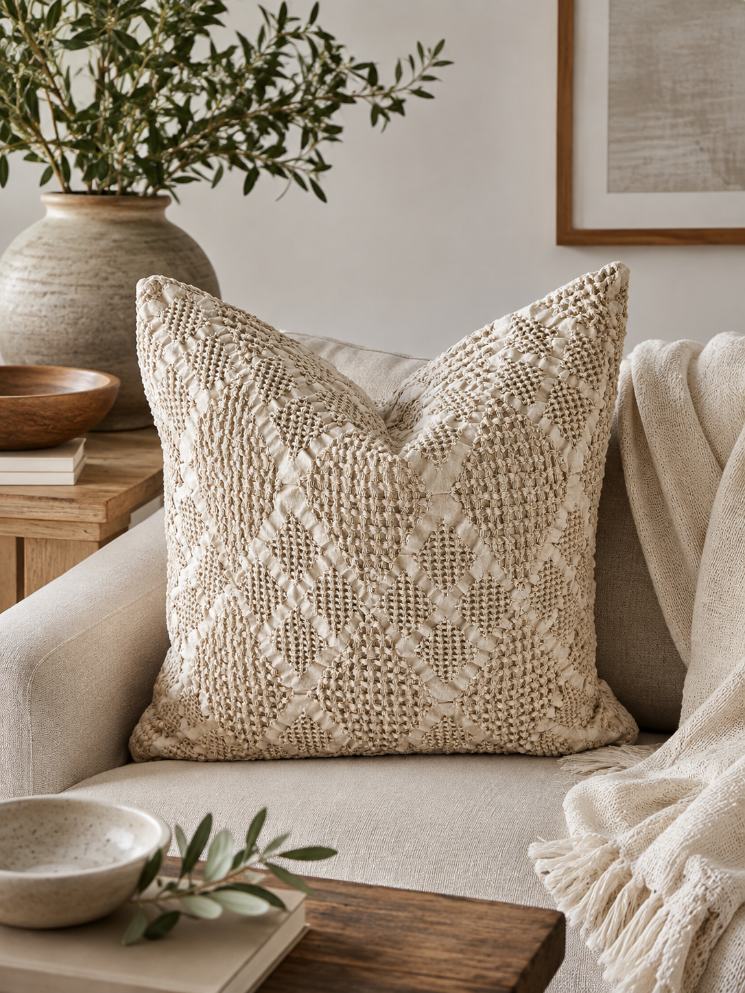 Organic Cotton Waffle Textured Cushion Cover - Natural - 45 x 45cm