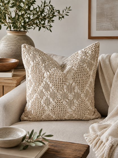 Organic Cotton Waffle Textured Cushion Cover - Natural - 45 x 45cm