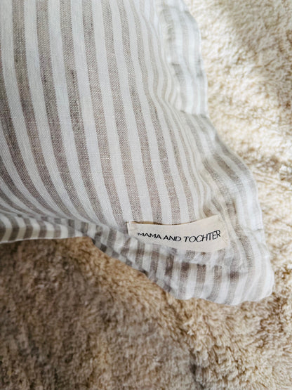 Pure French Linen Cushion Cover with Flange Detail - Nature Stripes