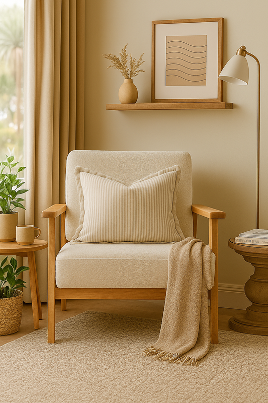 Pure French Linen Cushion Cover with Flange Detail - Nature Stripes