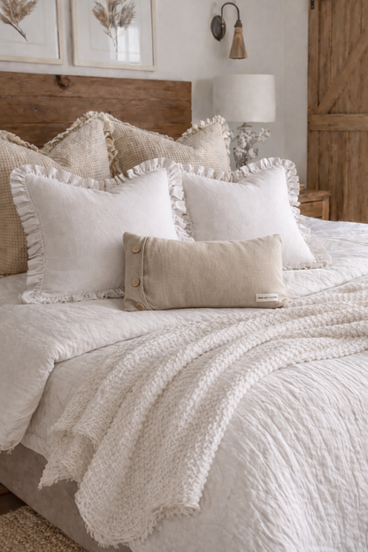 Pure Linen Lumbar Cushion Cover – Side Button Feature (30 x 50cm) - Nature