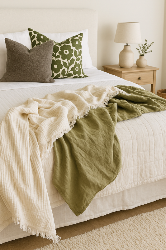 Organic Cotton Muslin 4 Layer Throw Blanket - Oatmeal