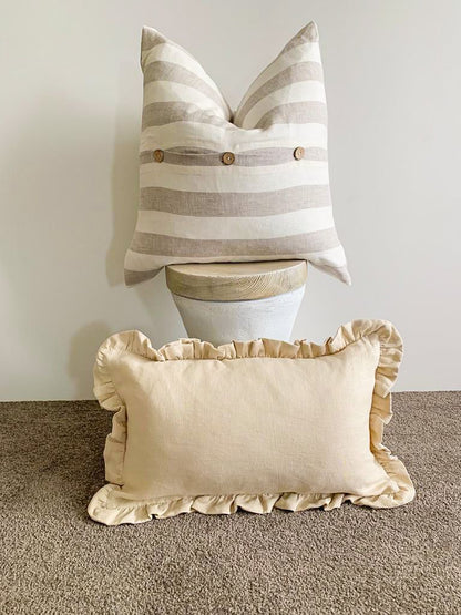 Pure French Linen Lumbar Ruffle Cushion Cover - Oatmeal