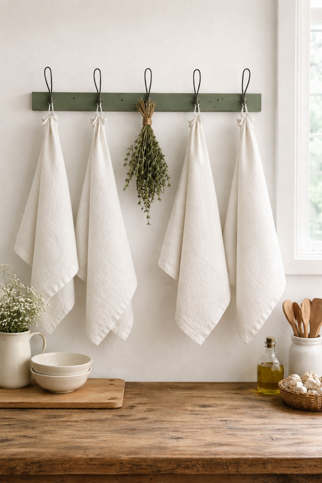 Pure French Linen Tea Towel - Off White
