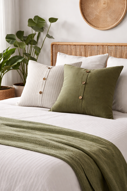 Pure Linen Cushion Cover - Olive Stripe