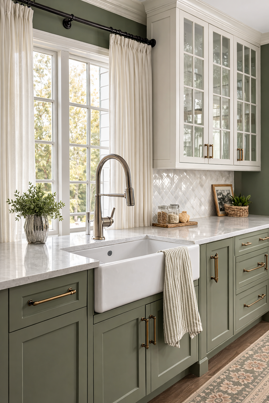 Pure French Linen Tea Towel - Olive Pinstripe