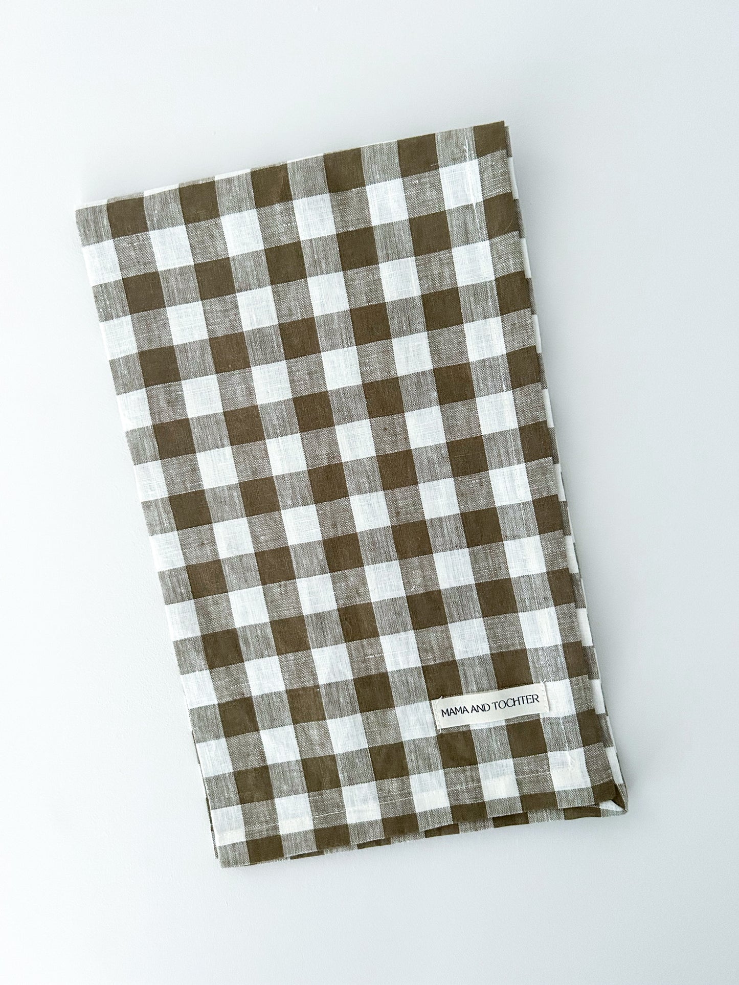 Pure French Linen Tea Towel - Olive Gingham