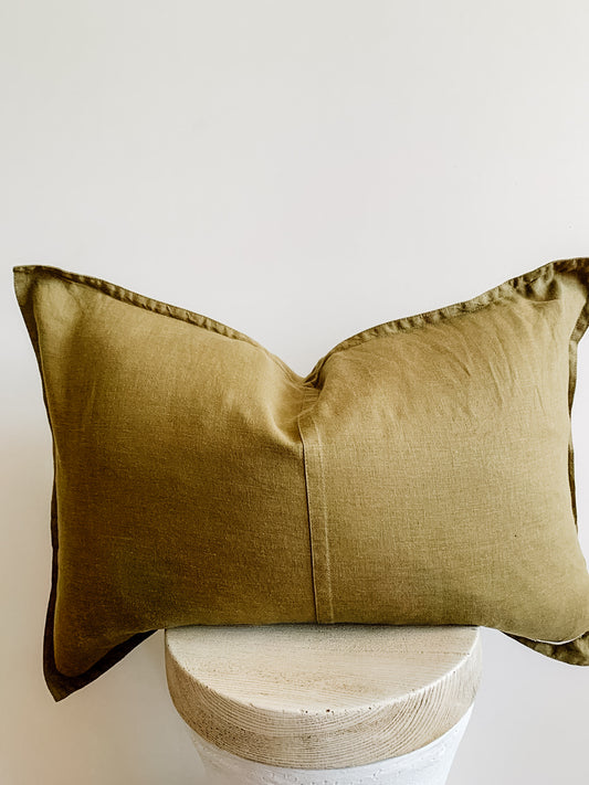Pure French Linen Lumbar Cushion - Olive