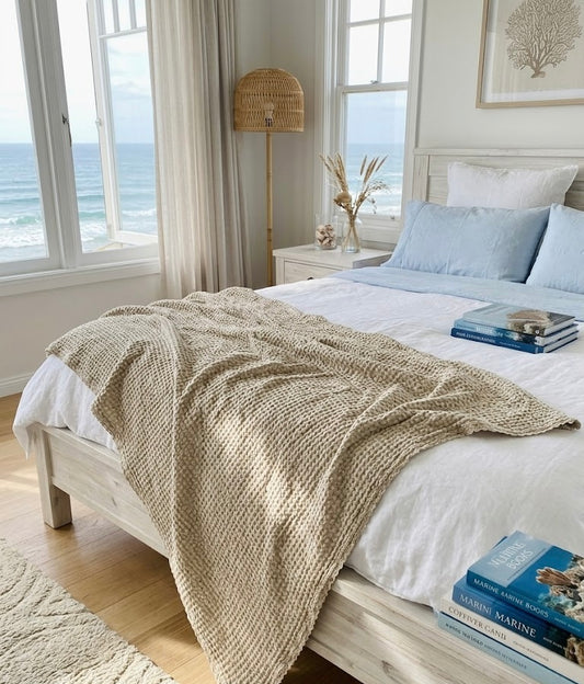 Organic Cotton Bamboo Waffle Throw Blanket - Natural - King Size