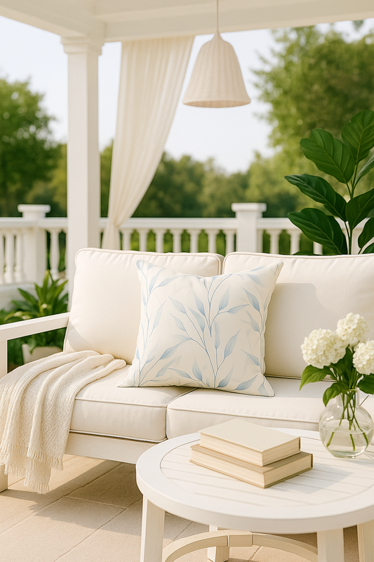 Waterproof Outdoor Cushion Cover - Blue Leaves