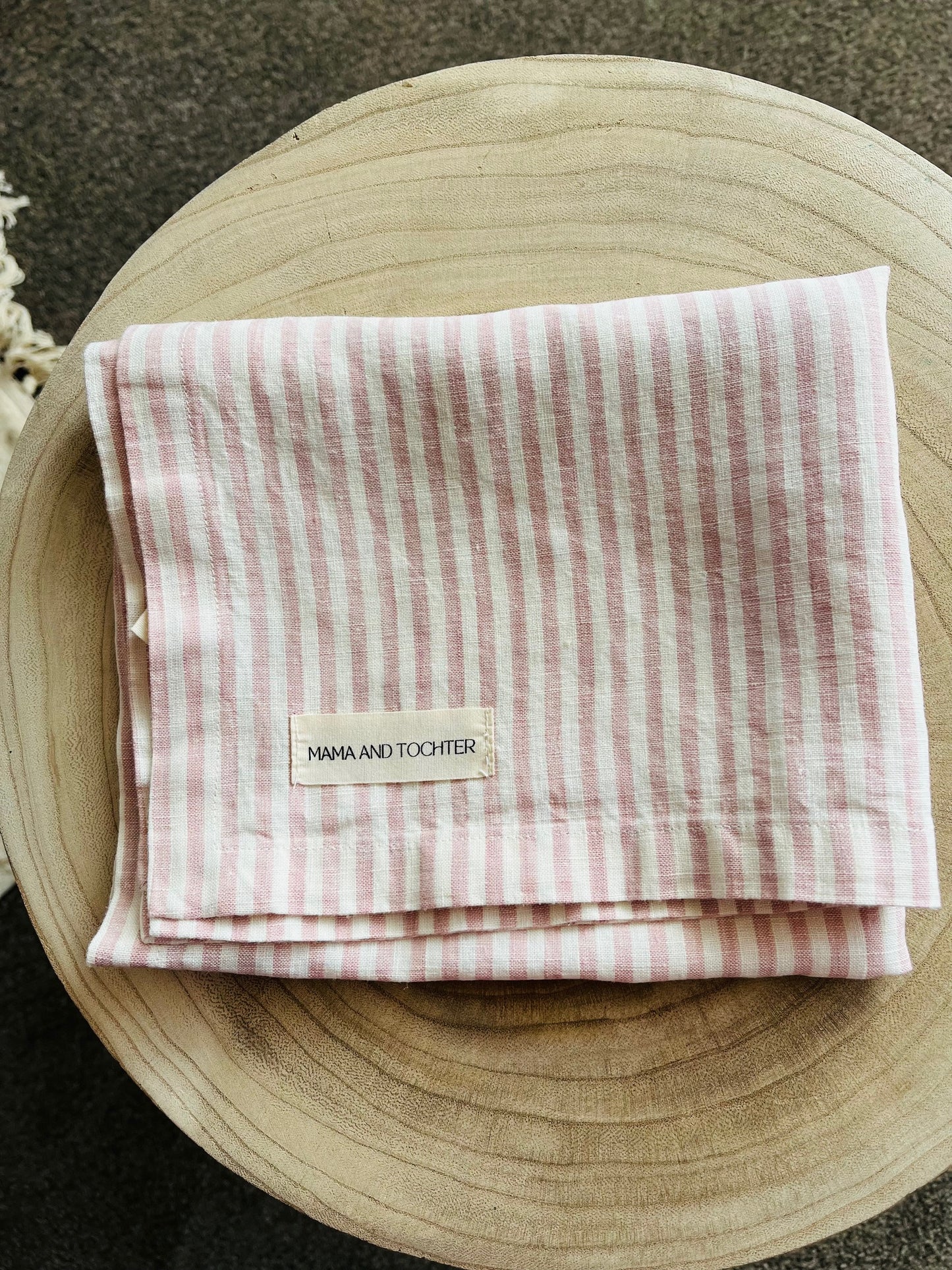 Pure French Linen Tea Towel - Pink Pinstripes