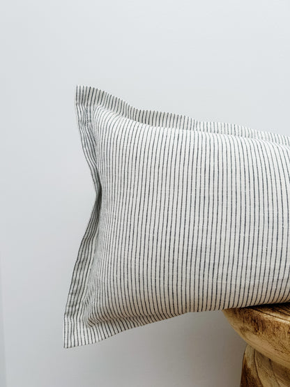 Pure French Linen Lumbar Cushion Cover with Flange Detail - Pinstripe - DISCOUNTED 20% OFF