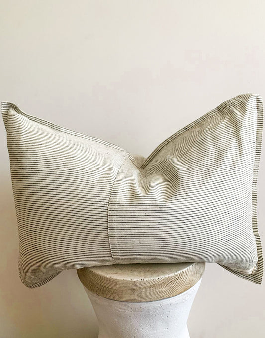 Pure French Linen Lumbar Cushion - Pinstripe
