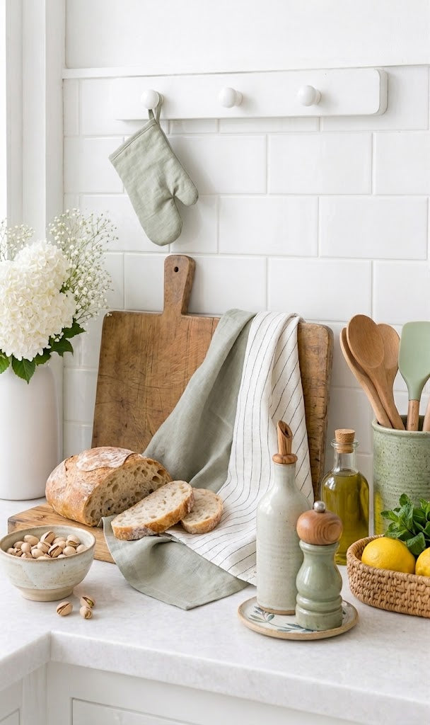 Pure French Linen Tea Towel - Pistachio