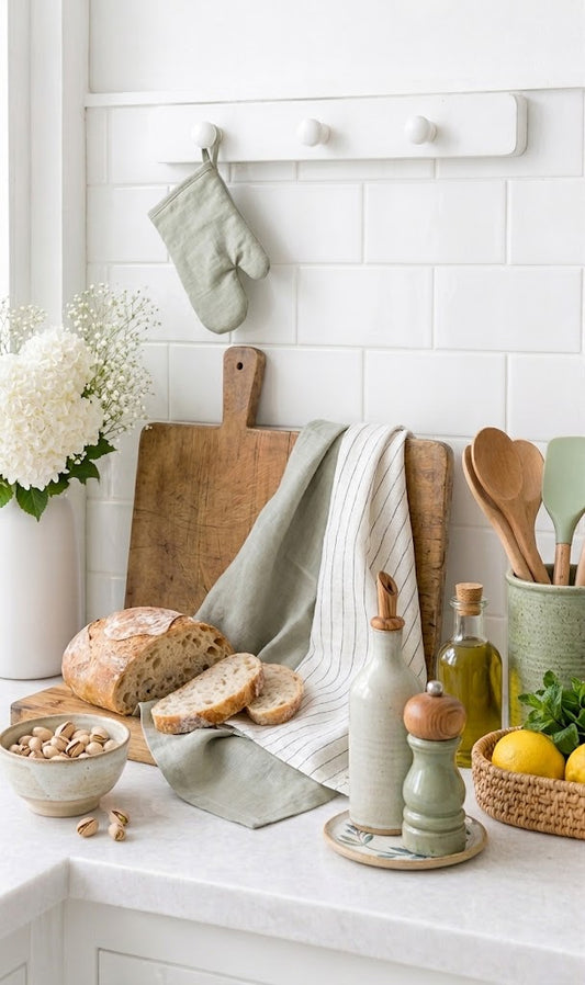 Pure French Linen Tea Towel - Pistachio