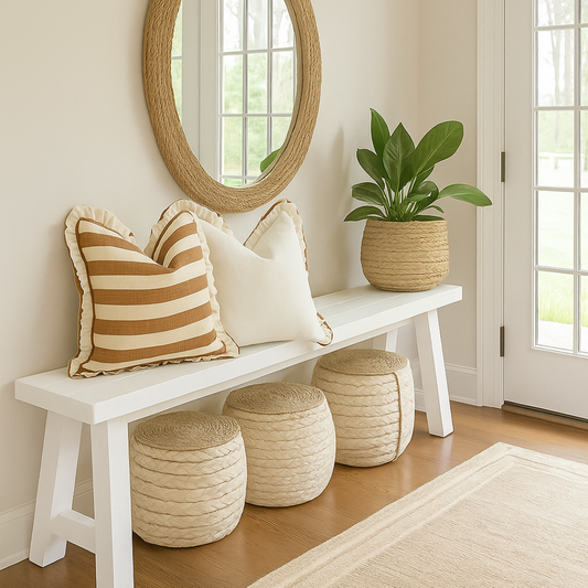 Pure Linen Reversible Ruffle Cushion Cover - Wide Toffee Stripe/ Warm White