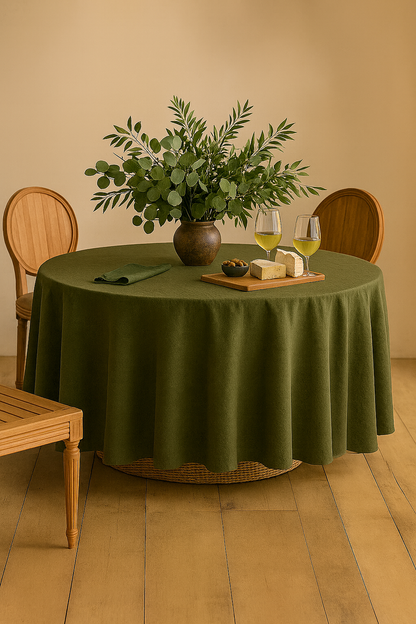 Pure Linen Tablecloth 150cm Round - Olive
