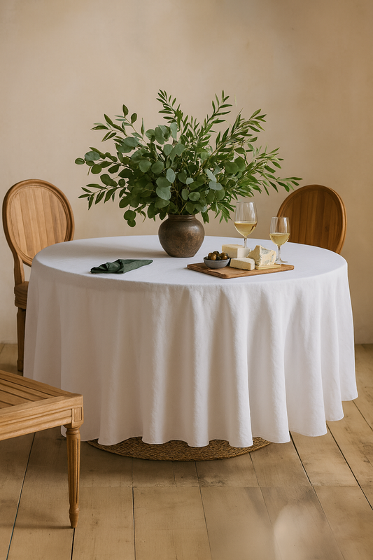 Pure Linen Tablecloth 150cm Round - White