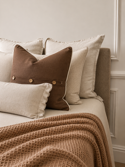 Pure French Linen Lumbar with Ruffle Ends - Natural 30 x 50