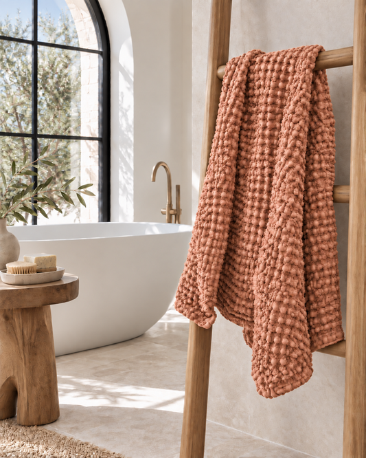 100% Organic Cotton Rustic Waffle Standard Tea Towel - Hand Towel - Rust