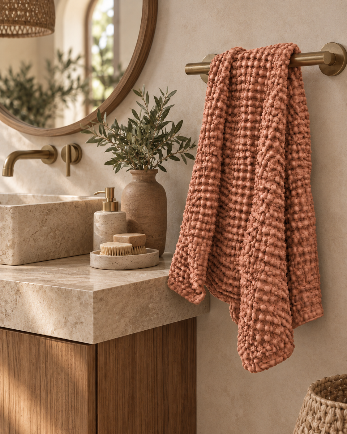 100% Organic Cotton Rustic Waffle Standard Tea Towel - Hand Towel - Rust