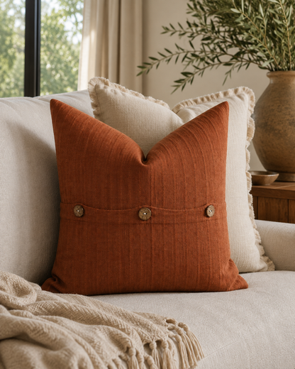 Cotton Linen Rust Pintuck Cushion