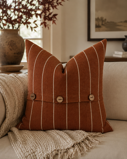 Pure French Linen Cushion Cover - Rust Stripe