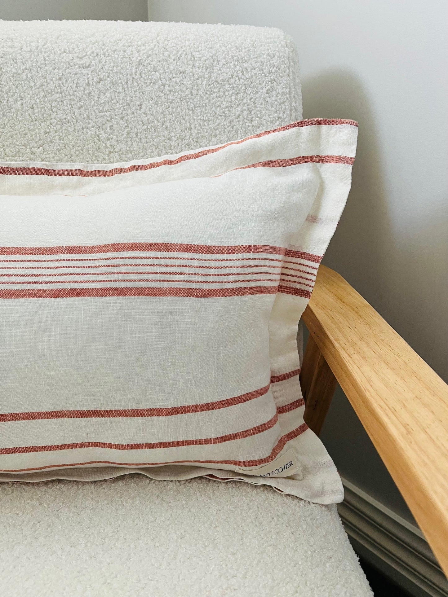 Pure French Linen Lumbar Cushion Cover with Flange Detail - Rust Stripe