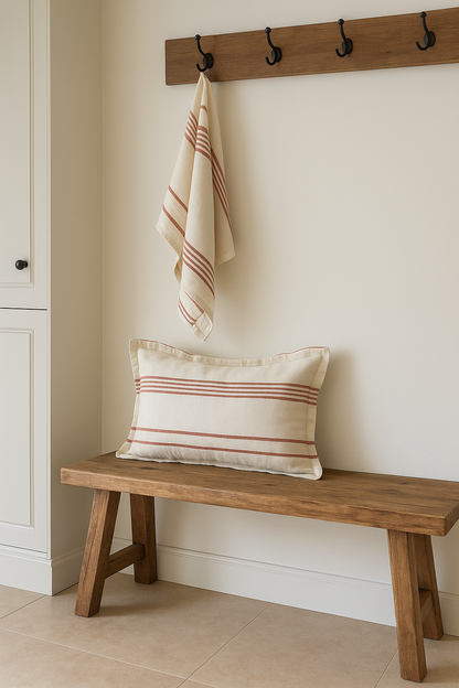 Pure French Linen Lumbar Cushion Cover with Flange Detail - Rust Stripe