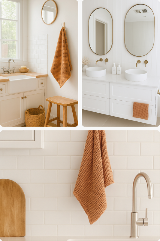 100% Organic Cotton Rustic Waffle Standard Tea Towel - Hand Towel - Rust