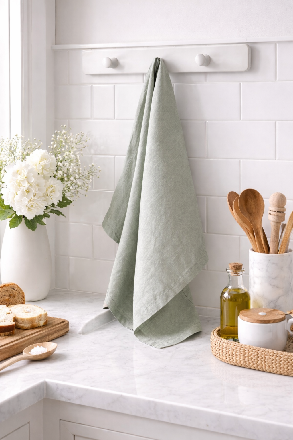 Pure French Linen Tea Towel - Sage