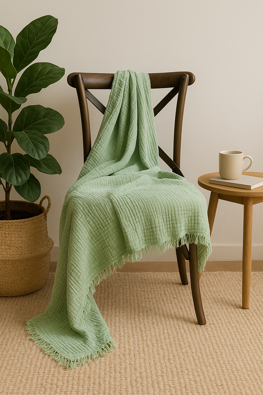 Organic Cotton Muslin 4 Layer Throw Blanket - Sage Green