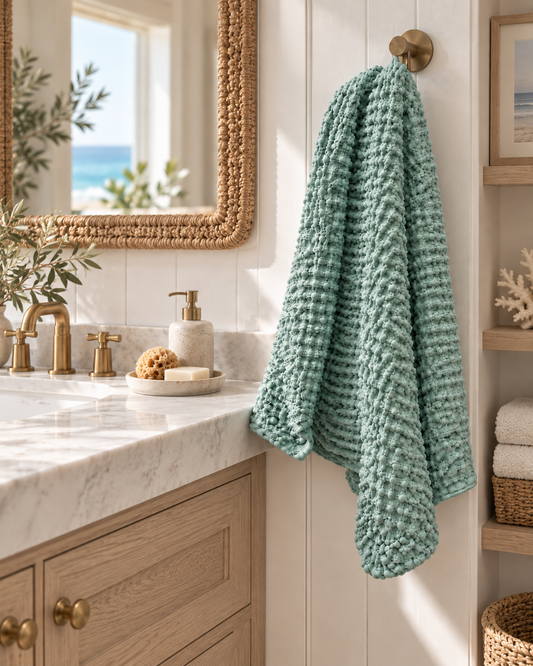 100% Organic Cotton Rustic Waffle Standard Tea Towel - Hand Towel - Sea Green