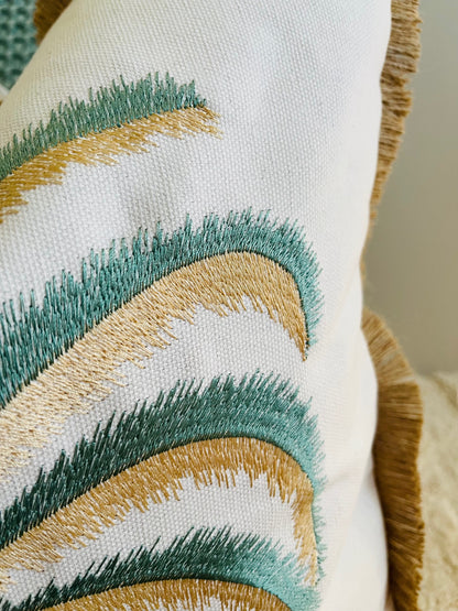 Palm Haven Embroidered Cushion Cover – Limited Edition - Sea Green
