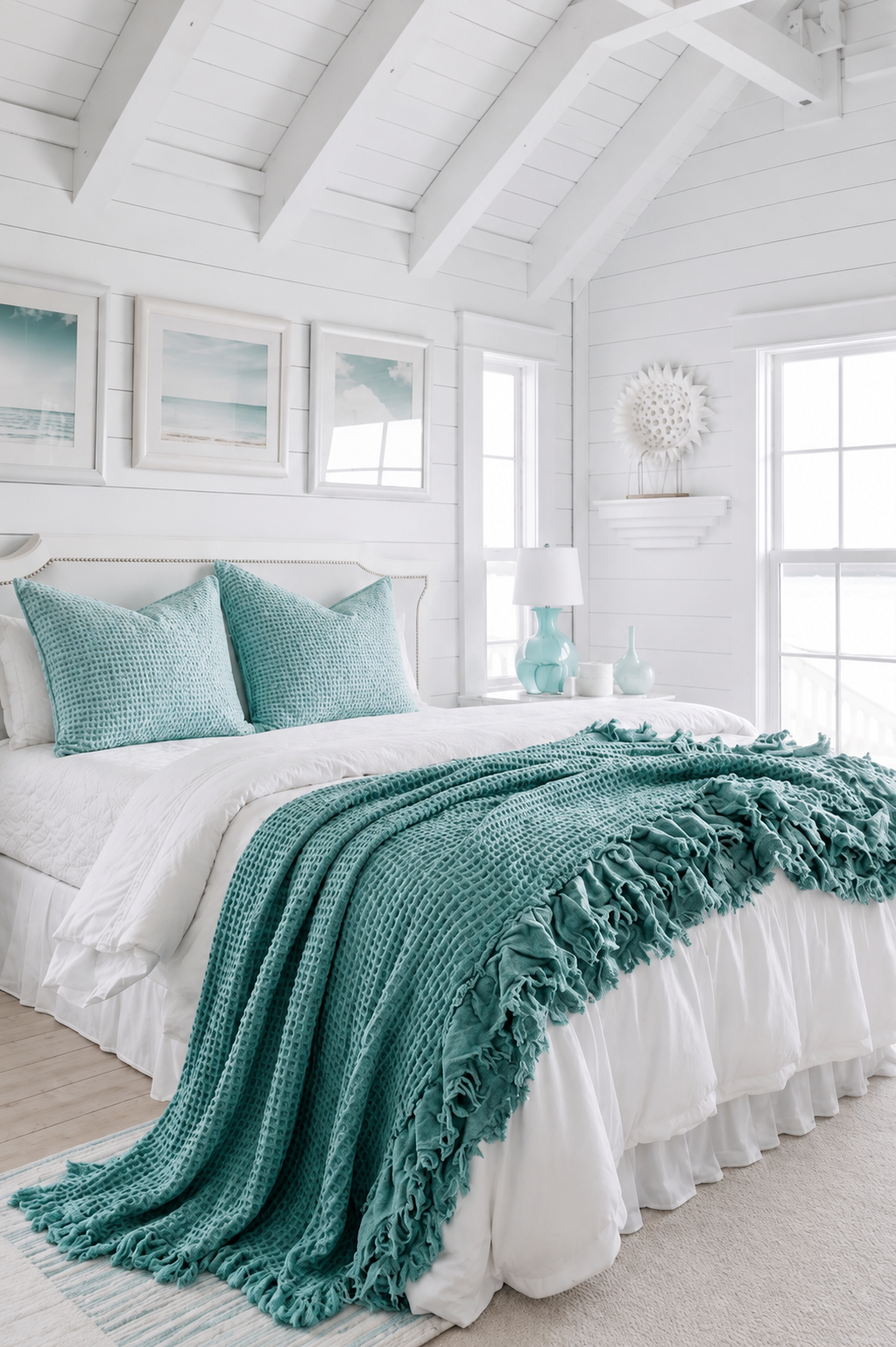 Organic Cotton Rustic Waffle Throw Blanket - Sea Green